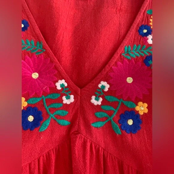 Umgee Red Embroidered Dress with Floral Details - Picture 11 of 16